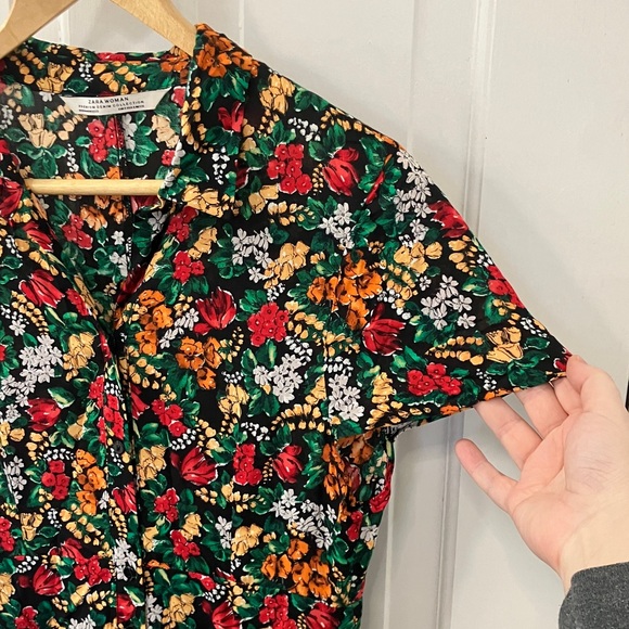 Zara Women's Black Floral Printed Maxi Dress size Small -Like New - Picture 5 of 15